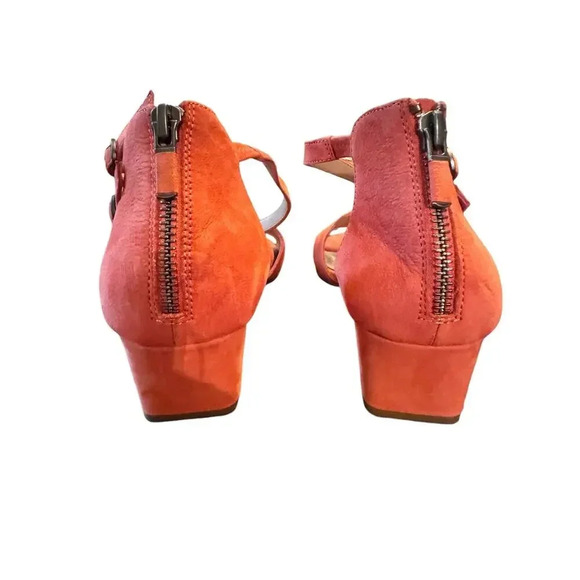 Eileen Fisher Orange Suede Strappy Block Heel Sandals Zip Back Women Size 10 - Picture 3 of 7